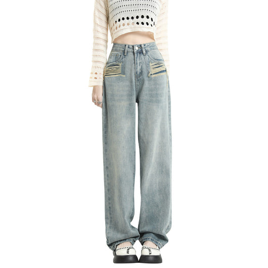 Pantalones Rectos Talle Alto con Roturas para Mujer - Image 9