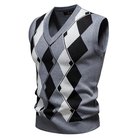 Suéter Tejido Jacquard para Hombre - Chaleco Cuello V - Image 6