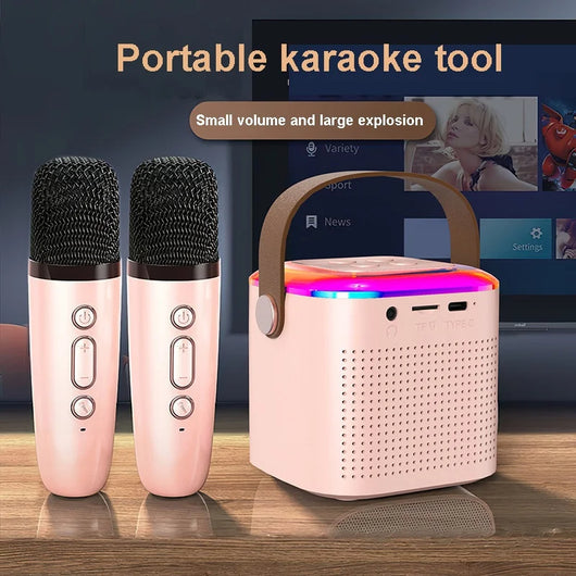 Equipo de Karaoke Bluetooth con Micrófono Inalámbrico Dual y Luces RGB
