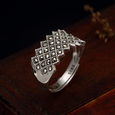 Anillo de Plata Tailandesa Vintage con Incrustaciones de Piedra Marksai para Mujer - Image 3