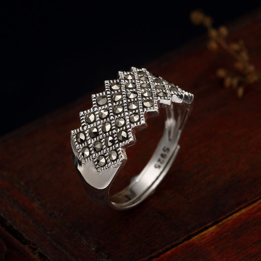 Anillo de Plata Tailandesa Vintage con Incrustaciones de Piedra Marksai para Mujer - Image 3