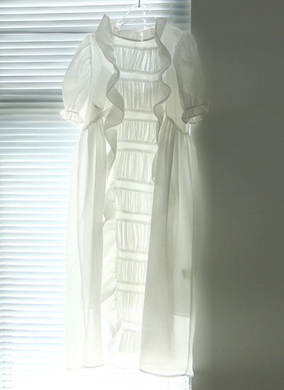 Vestido Vintage Francés Blanco Puro de Poliéster - Image 14