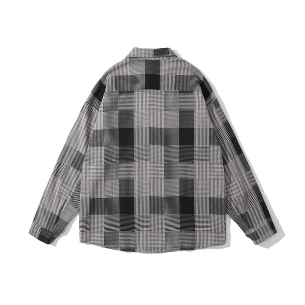 Camisa Retro a Cuadros Suelta de Manga Larga para Hombre