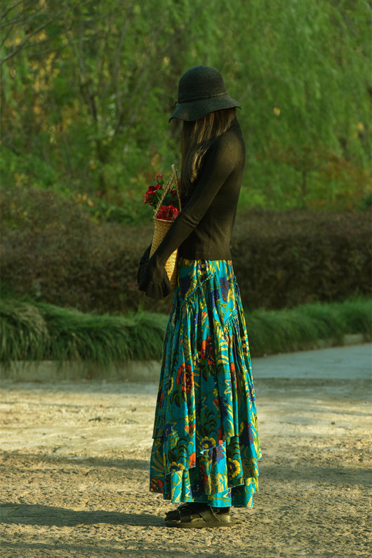 Falda Étnica de Algodón y Lino con Estampado - Image 3