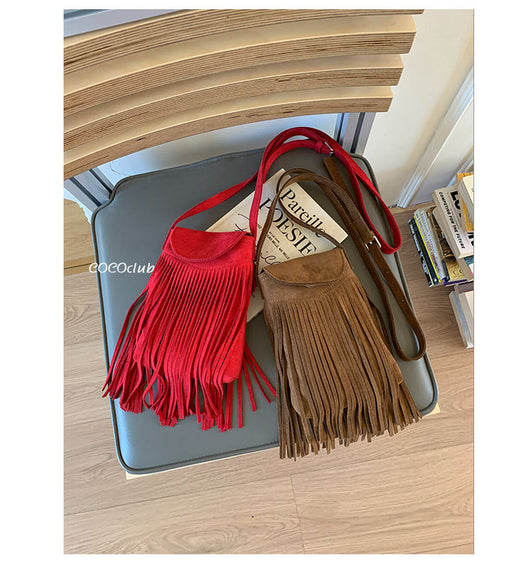Bolso Bandolera Retro Gamuza Esmerilada con Borlas para Celular - Image 14