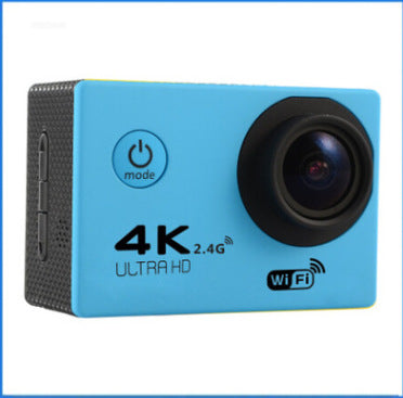 Pink 4K Ultra HD waterproof sport camera in a clear protective case with a black mount adapter. - Image 10
