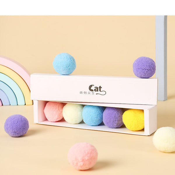 Juego de Pelotas de Felpa Elásticas para Gatos con Caja de Regalo