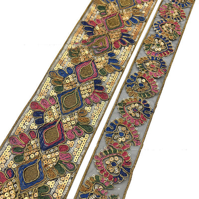 Cinta Decorativa Étnica con Lentejuelas, Encaje y Bordado Dorado - Image 4