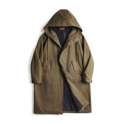Chaqueta Cortaviento Estilo Militar con Capucha y Forro Polar Algodón Puro Largo para Hombre Otoño - Image 5