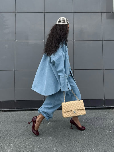 Conjunto Oversized de Camisa Denim Azul Claro y Pantalón Baggy - Image 5