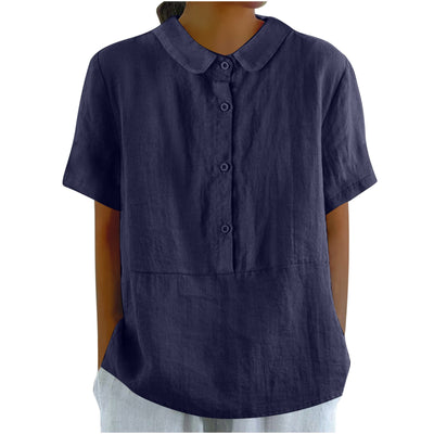 Blusa Casual de Algodón y Lino en Colores Sólidos para Mujer - Image 12