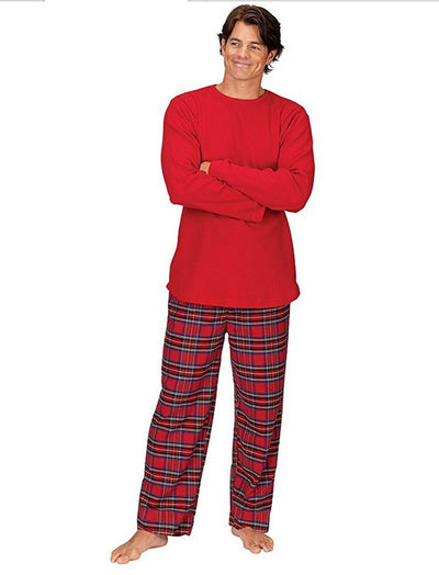 Man wearing a red long-sleeve pajama top and red plaid pajama pants, suitable for Christmas or holiday loungewear. - Image 7