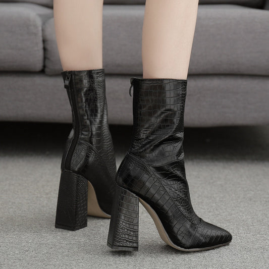 Botas Tacón Alto con Patrón de Piedras para Mujer