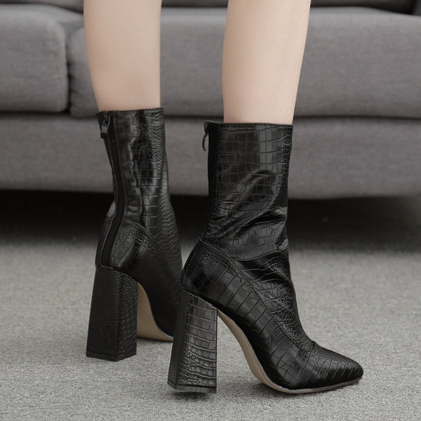 Botas Tacón Alto con Patrón de Piedras para Mujer