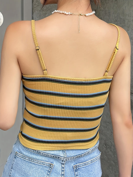Blusa Retro Ajustada con Rayas Contrastantes y Tirantes Delgados - Image 11