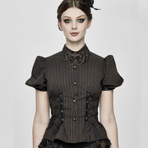 Camisa Rayada con Mangas Abullonadas - Ajuste Slim