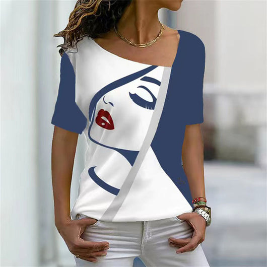 Blusa Casual de Cuello Diagonal y Manga Corta - Image 3