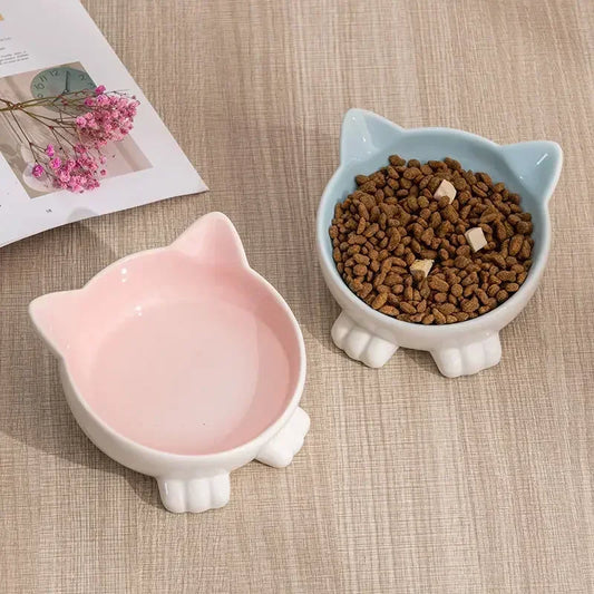 Comedero Elevado para Gatos Cerámica con Diseño Felino