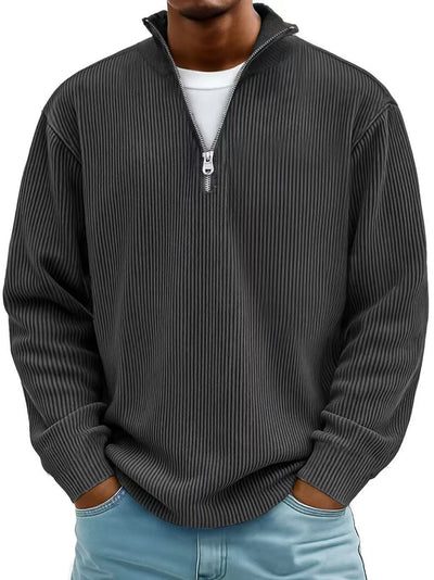 Suéter Tipo Polo con Cuello Alzado y Cierre de Cremallera - Pana Cálida para Hombre - Image 6