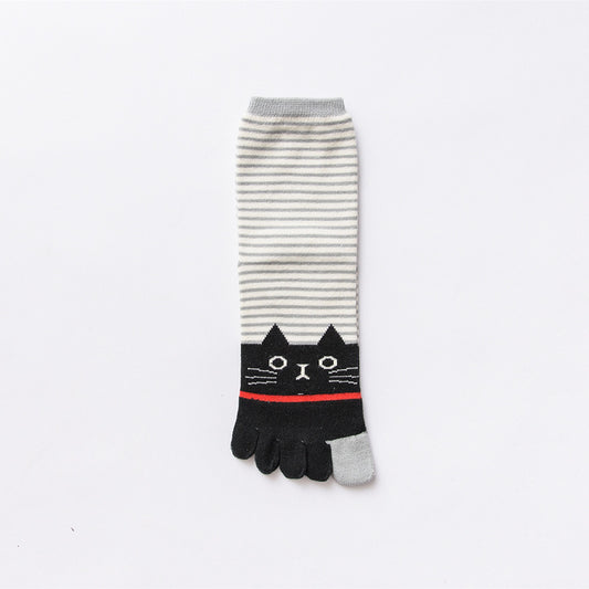 Calcetines de Algodón para Mujer con Diseño de Rayas y Gato - Otoño Invierno - Image 2