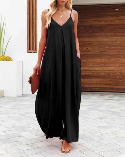 Jumpsuit Ancho de Tiro Bajo con Bolsillos - Diseño Sólido y Casual - Image 5