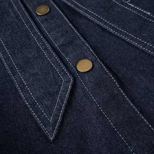 Camisa Denim Azul Oscuro Lavado - Diseño Casual con Cordones y Lazo - Image 13