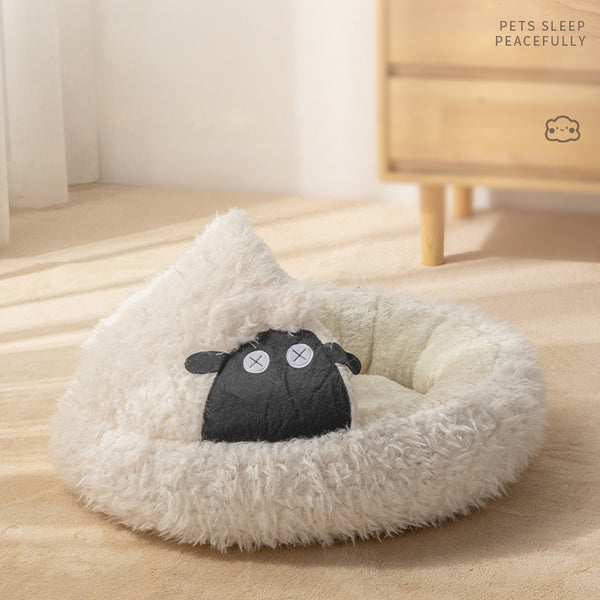 Cama Cueva para Gatos en Forma de Oveja - Cálida y Cerrada para Invierno