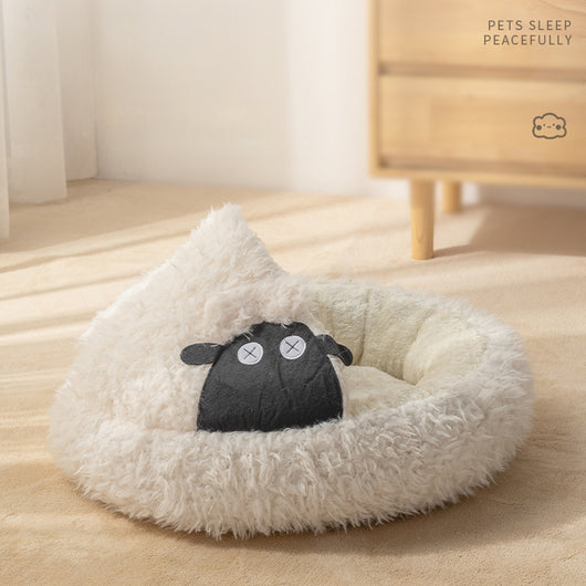 Cama Cueva para Gatos en Forma de Oveja - Cálida y Cerrada para Invierno - Image 2
