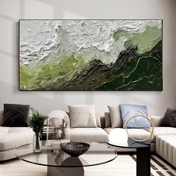 Cuadro Abstracto Grandes Olas del Mar Pintura al Óleo Texturizada Decoración Moderna