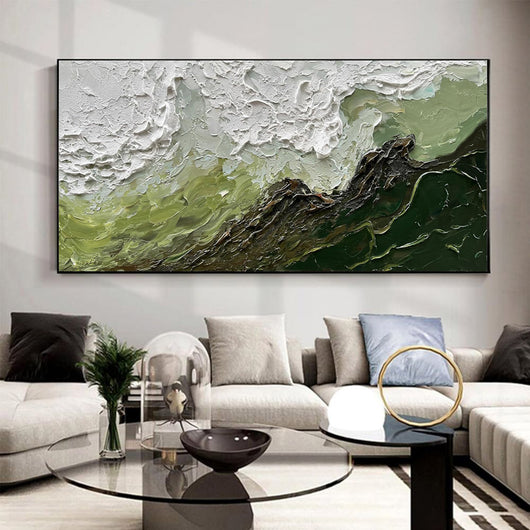 Cuadro Abstracto Grandes Olas del Mar Pintura al Óleo Texturizada Decoración Moderna