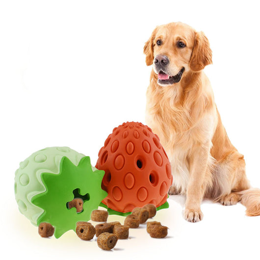 Light green strawberry-shaped pet chew toy with a darker green top, designed to dispense treats for dogs and cats. - Image 10