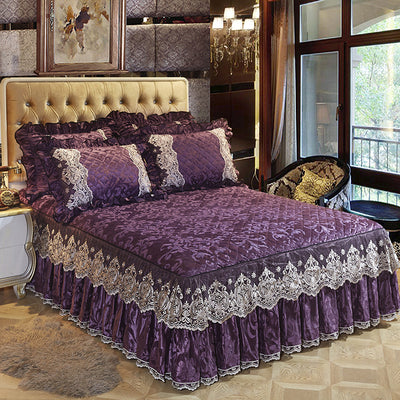 Falda de Cama Acolchada Terciopelo Estilo Coreano Color Sólido - Image 4