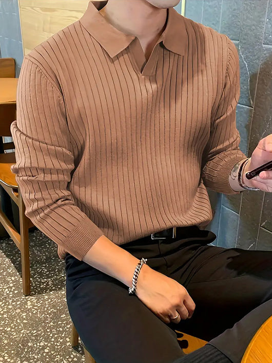 Polo Texturizado Slim Fit de Manga Larga para Hombre - Cómodo y Elegante - Image 6