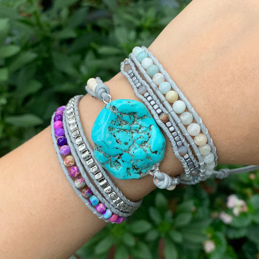 Pulsera Bohemia Turquesa con Trenzado de Cuero - Image 6