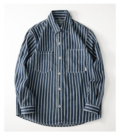 Camisa Denim a Rayas Efecto Vintage Manga Larga - Image 13