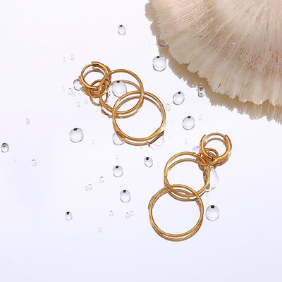 Aretes Circulares Largos Chapados en Oro 18K Acero Inoxidable - Image 8