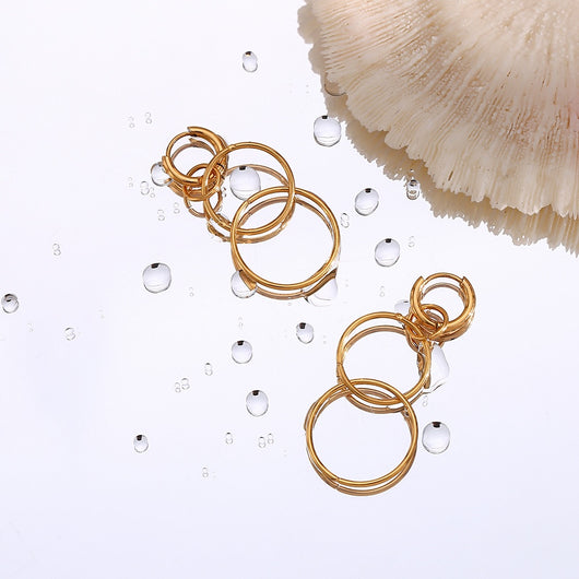 Aretes Circulares Largos Chapados en Oro 18K Acero Inoxidable - Image 8
