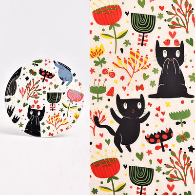 Ceramic plate with yellow cartoon leopard cat underglaze decals and a sheet of the same decals. - Image 21