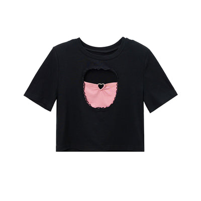 Playera Negra Corta Mujer Verano Escotada Manga Corta - Image 8