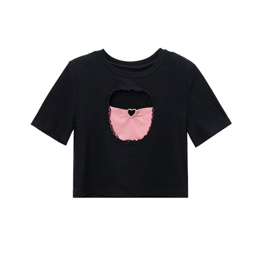 Playera Negra Corta Mujer Verano Escotada Manga Corta - Image 8