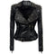 Chaqueta de Cuero Motociclista Tallas Grandes con Remaches y Costuras Combinadas