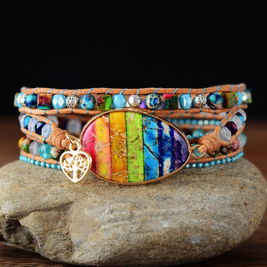 Pulsera de Cuero con Chakras del Emperador - Brazalete Bohemio de Amistad - Image 3