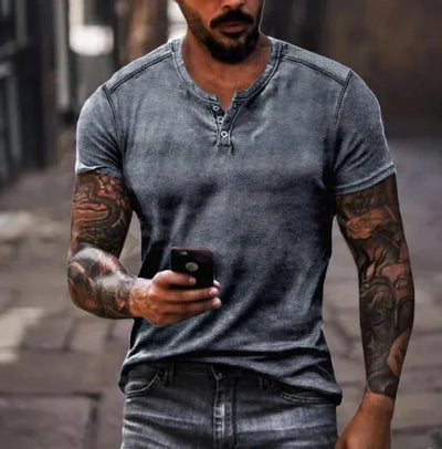 Conjunto de Camiseta Geométrica 3D con Cremallera y Solapa para Hombre - Verano - Image 3