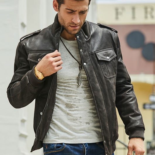 Chaqueta de Piel de Cerdo y Algodón con Cuello de Pie y Múltiples Bolsillos - Image 14