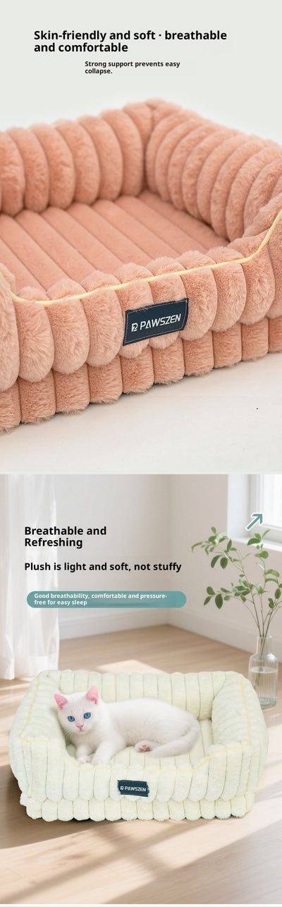 Cama para Mascotas Grande Cuadrada con Pelaje de Conejo a Rayas - Image 15