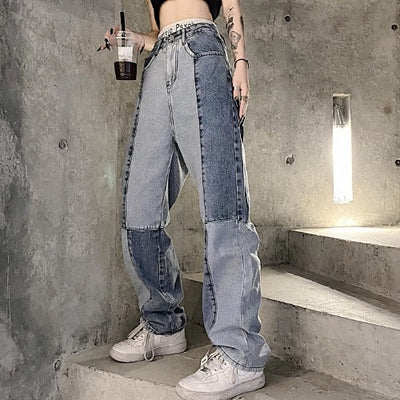 Jeans Retro Harajuku Cintura Alta con Bloques de Color para Mujer - Image 7