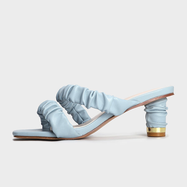 Sandalias Tacón Alto con Pliegues y Cordones - Comodidad Elegante