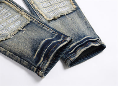 Jeans Slim Fit Azul Retro con Parches para Hombre - Image 5