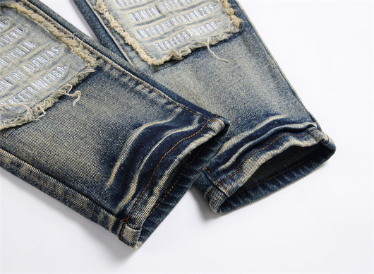 Jeans Slim Fit Azul Retro con Parches para Hombre - Image 5