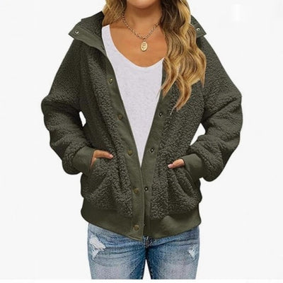 Cardigan de Polar Grueso con Bolsillos para Mujer - Abrigo Cálido de Color Puro - Image 3
